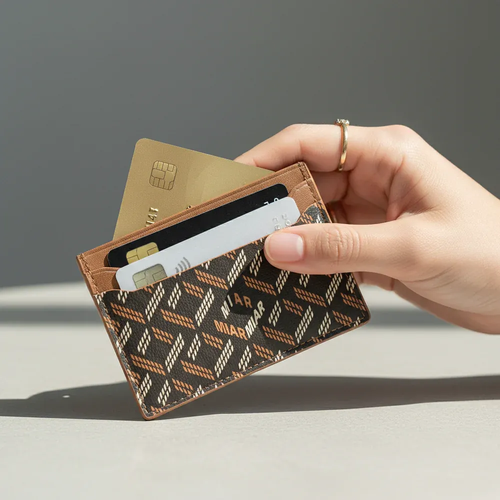 LUSSO SLIM CARD HOLDER- BLACK/TAN — الصورة 2